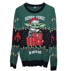 Star Wars Baby Yoda Adult Sweater Merry Force Be With You Christmas Mens XL